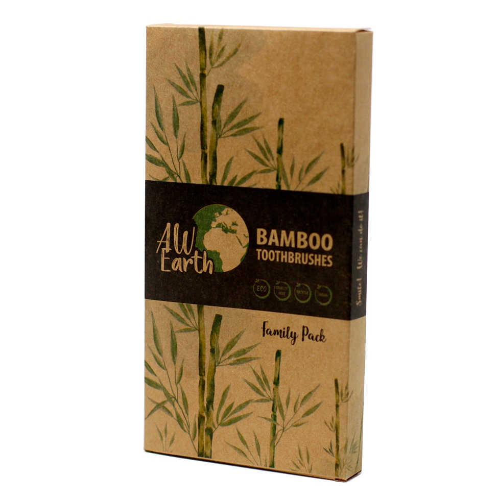 Lumaysa Family Bamboo Toothbrushes packaging made from recyclable kraft paper, plastic-free and eco-friendly