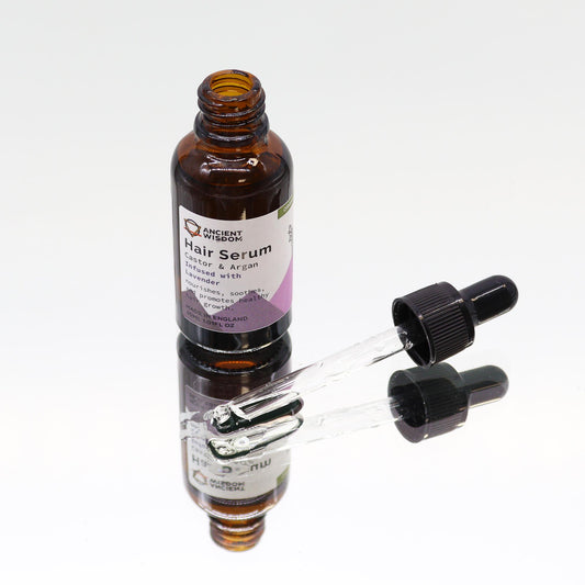 Lumaysa Serenity Elixir lavender botanical hair serum with glass dropper, castor and argan oil blend for smooth and healthy hair