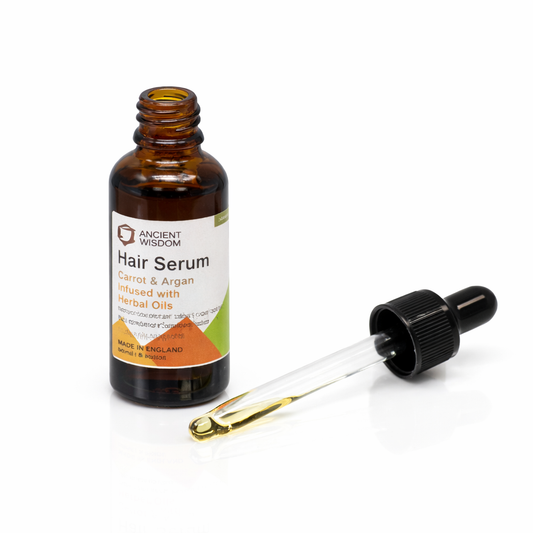Lumaysa Carrot Vitality Elixir hair oil serum with glass dropper, carrot seed infused botanical formula for hair nourishment and shine