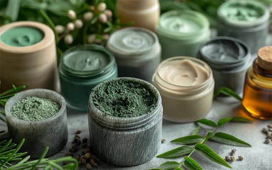 natural skincare products with organic ingredients and green clay masks