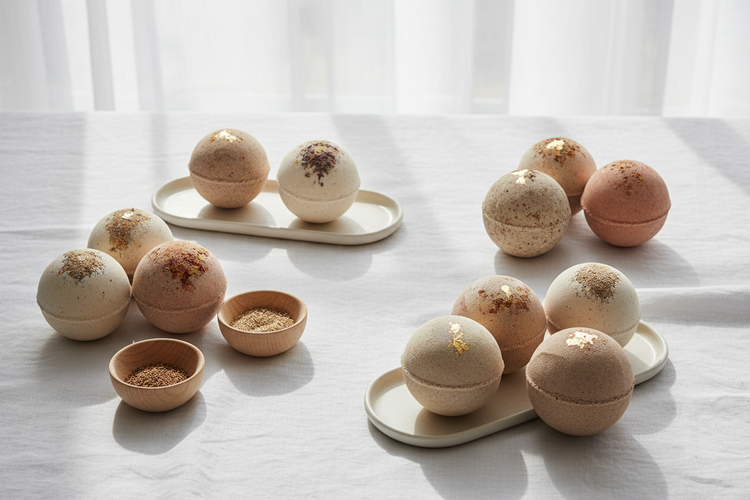 Luxury bath bombs collection, natural spa rituals