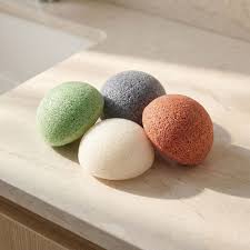 Natural Konjac facial sponges in different colours for gentle daily cleansing