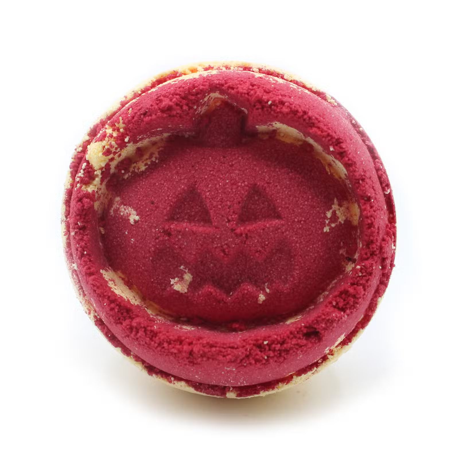 Lumaysa Midnight Spell aniseed bath bomb with carved pumpkin design, handcrafted Halloween bath bomb on a clean white background.