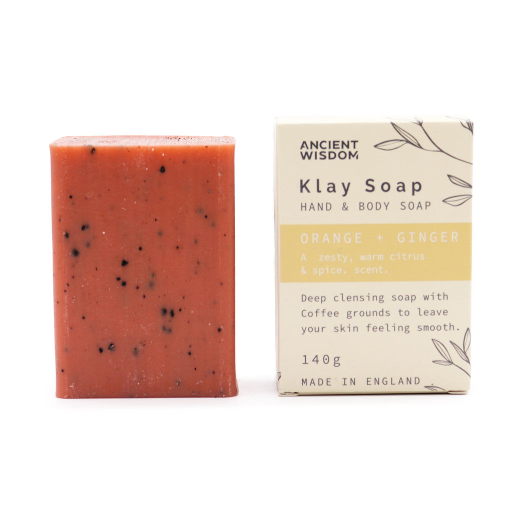 Orange & Ginger clay bar with retail box, Lumaysa Klay Soap 140g, white background