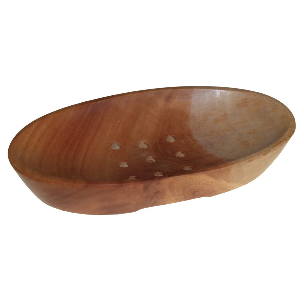 Lumaysa oval flow soap dish crafted from solid mahogany wood with smooth curved design