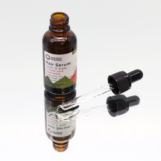 Lumaysa Peppermint Hair Serum with glass dropper, botanical hair oil for scalp stimulation and natural shine, vegan hair care formula