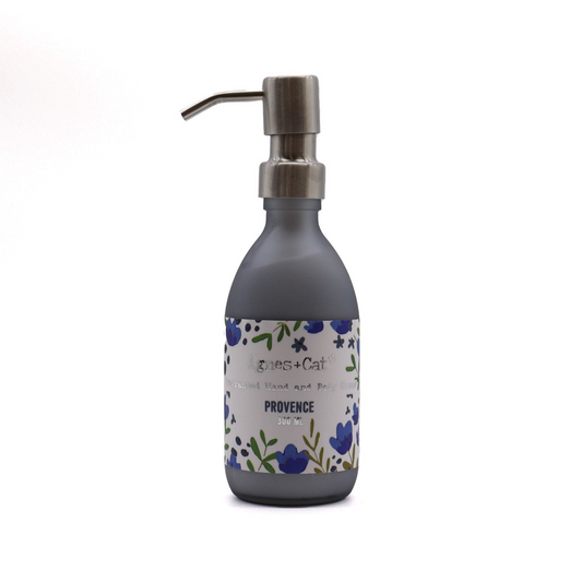 Lumaysa Lavender Provence Hand & Body Lotion (300ml) in a minimalist matte grey pump bottle, isolated on a white background for a clean product view.