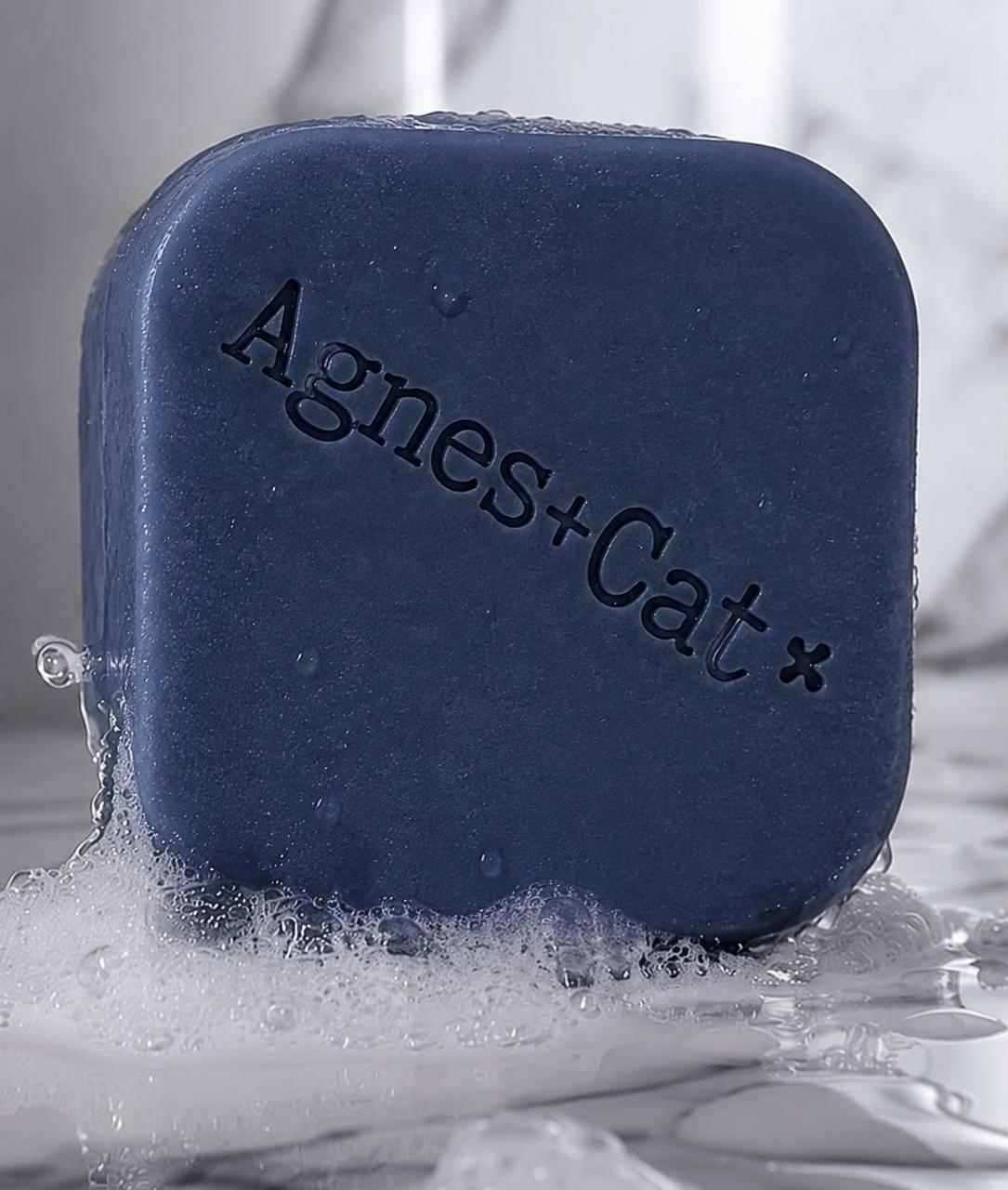 Provence Solid Shampoo Bar by Agnes + Cat with water droplets and natural foam