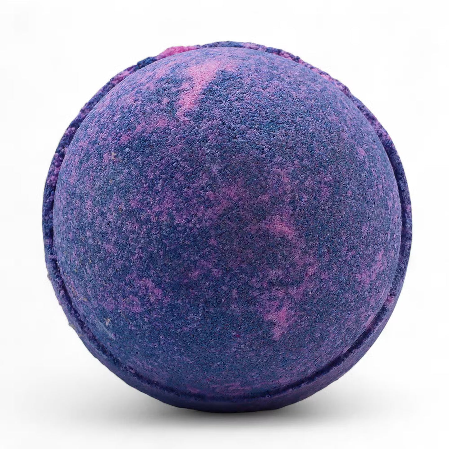 Purple jumbo bath bomb from Lumaysa Random Bliss gift set, luxury handmade bath bomb with rich colour texture on white background