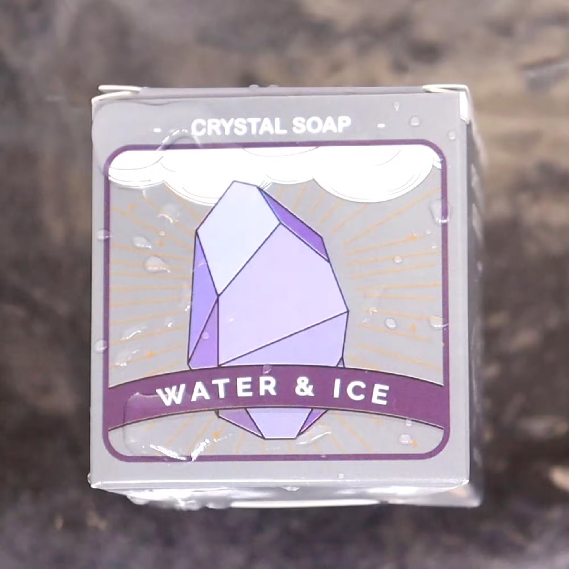 Lumaysa Water & Ice Crystal Soap packaging close-up with crystal illustration; gift-ready artisan bar