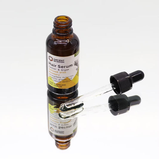 Lumaysa Rosemary Hair Serum 30ml with glass dropper, botanical hair oil for scalp stimulation and shine, castor and argan oil blend