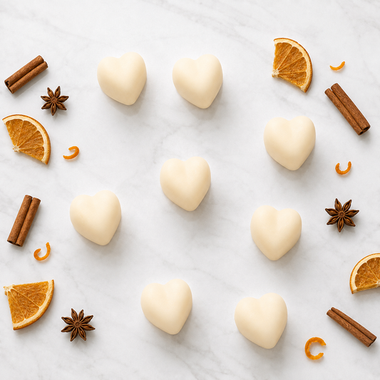 Cinnamon and Orange soy wax melts with cinnamon sticks and dried orange slices
