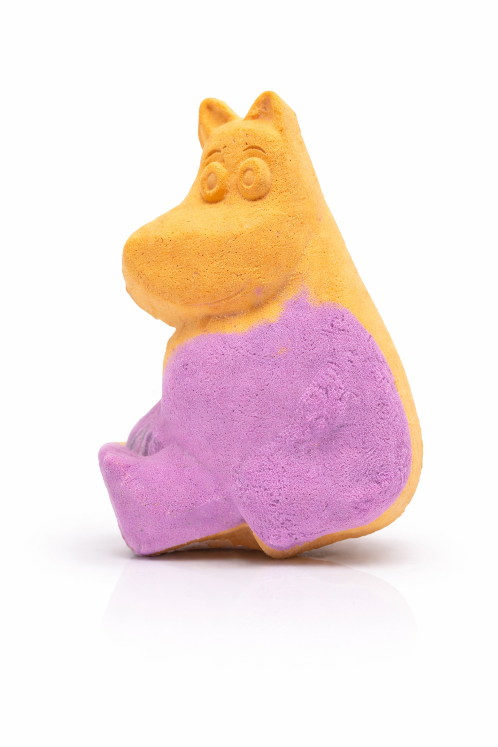 Hippo bath bomb for kids with citrus scent orange and purple colourful design