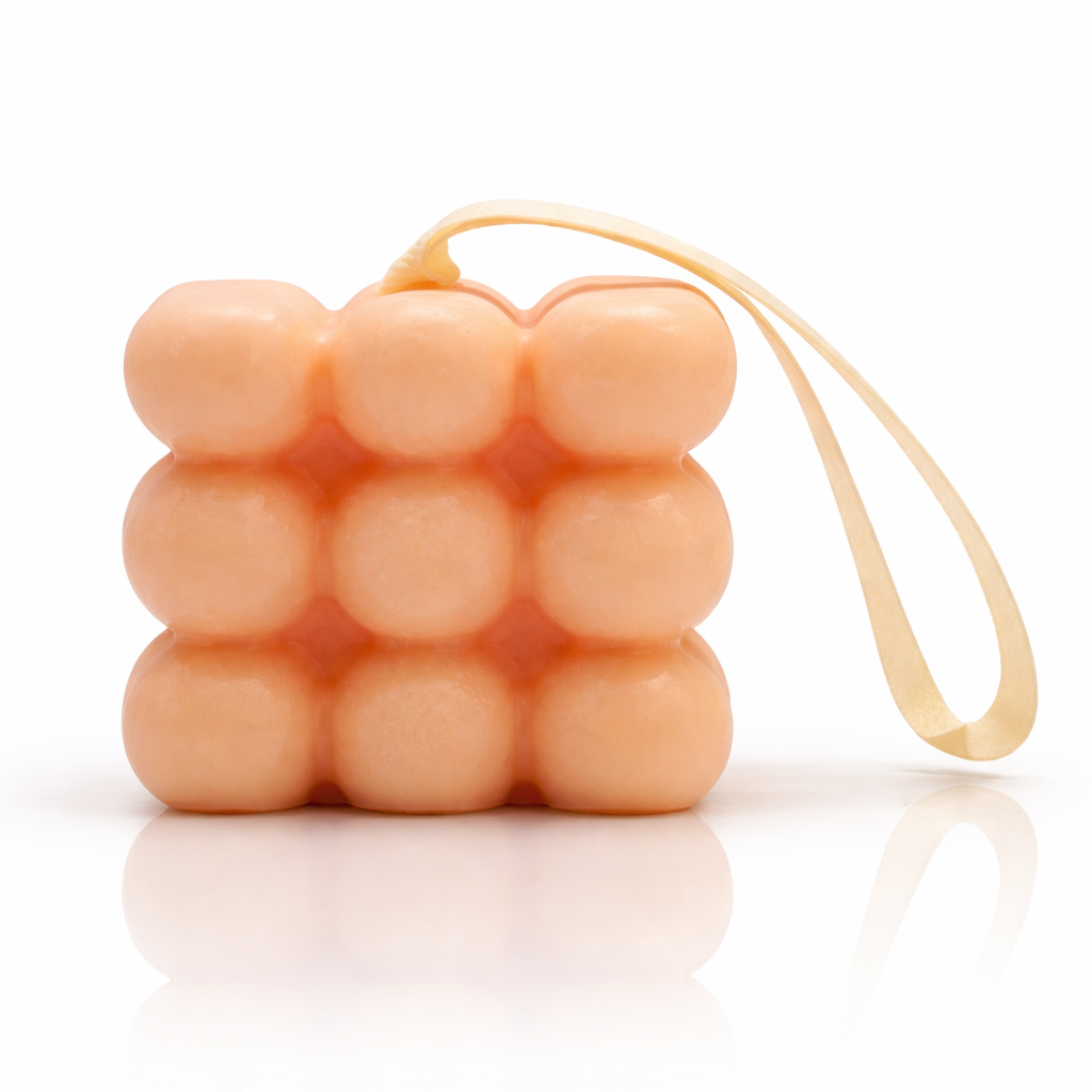 Massage soap bar with bubble texture and ribbon for body smoothing
