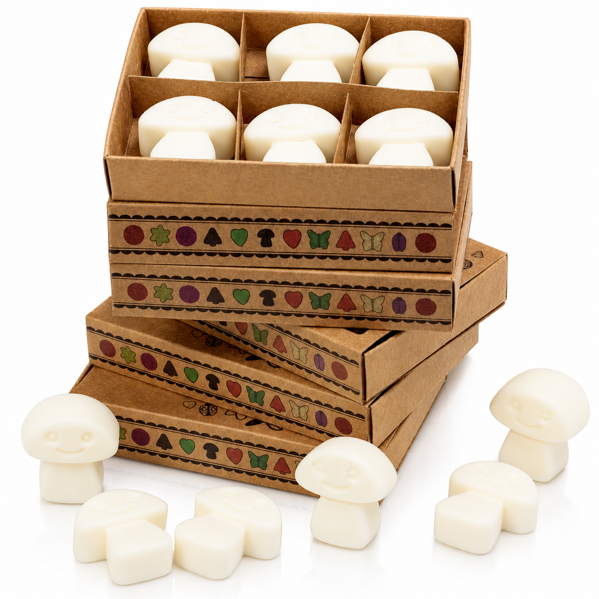 White Musk soy wax melts set of 6 displayed in kraft gift boxes