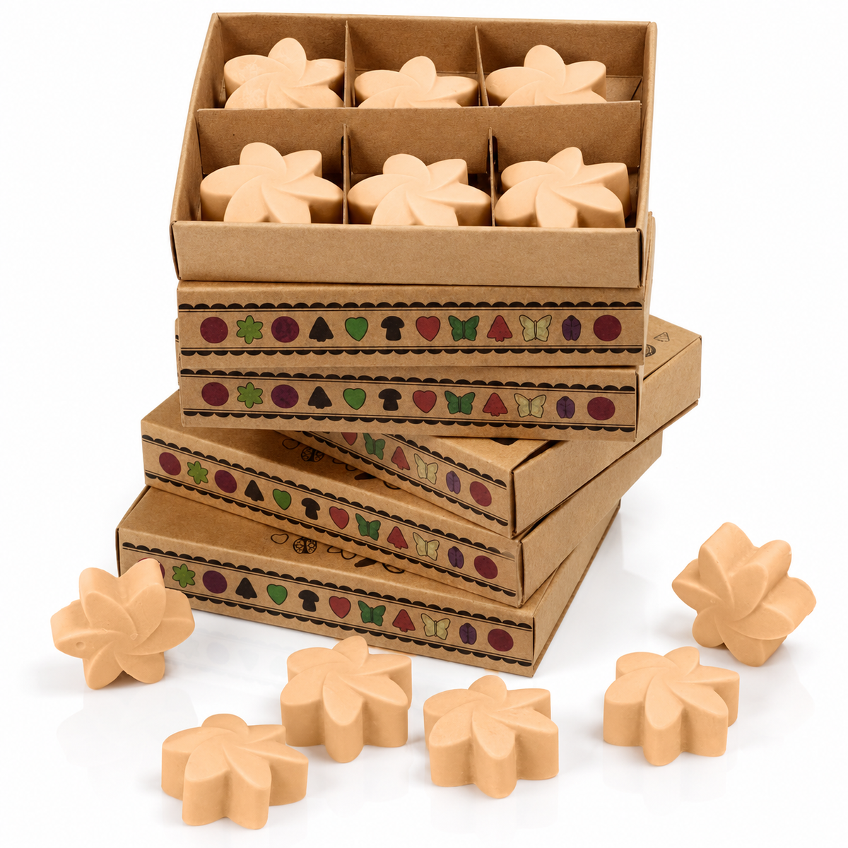 Midnight Jasmine soy wax melts set of 6 displayed in kraft gift boxes