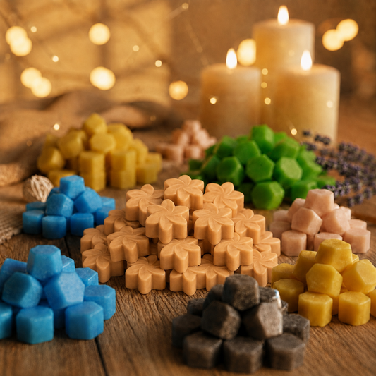 Midnight Jasmine soy wax melts displayed with colourful melts and candles