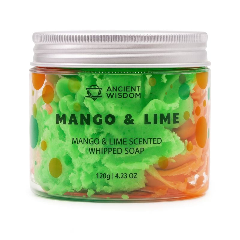 Lumaysa Mango & Lime Whipped Cream Soap 120g jar showcasing whipped texture and citrus colours