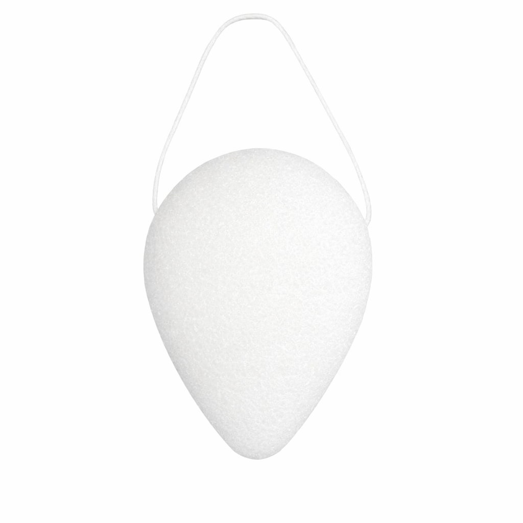 Lumaysa natural white Konjac facial sponge with hanging string, designed for gentle cleansing of sensitive skin