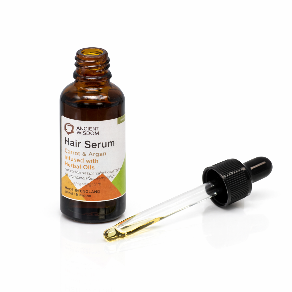 Lumaysa Carrot Vitality Elixir hair oil serum with glass dropper, carrot seed infused botanical formula for hair nourishment and shine