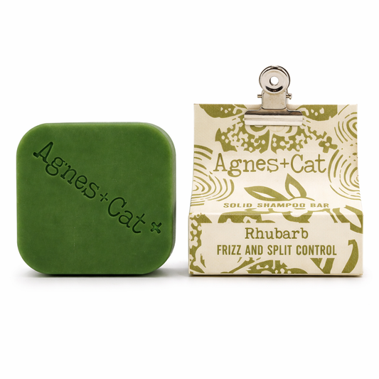 Agnes + Cat Rhubarb Solid Shampoo Bar with eco-friendly packaging – frizz and split end control, plastic-free hair care