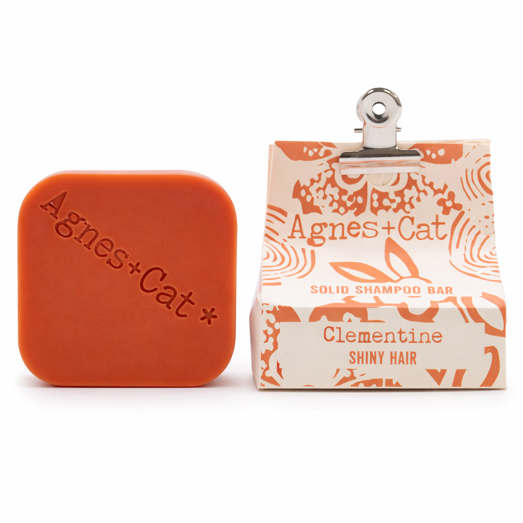 Lumaysa Clementine Solid Shampoo Bar by Agnes + Cat with plastic-free packaging, vegan citrus shampoo bar for shiny hair
