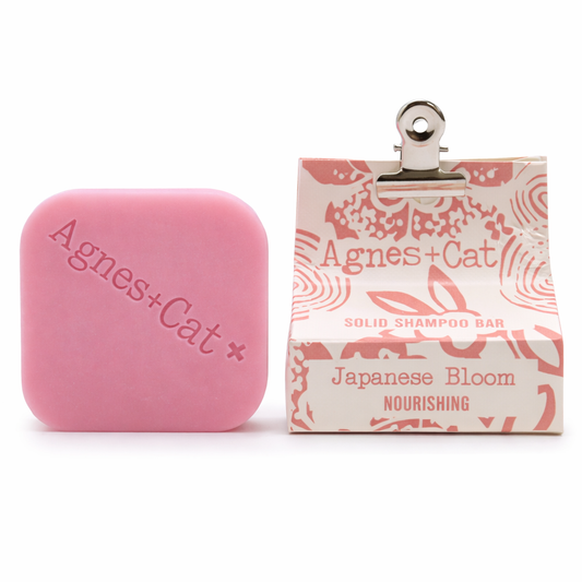 Lumaysa Japanese Bloom Solid Shampoo Bar by Agnes + Cat – pink nourishing shampoo bar with original packaging