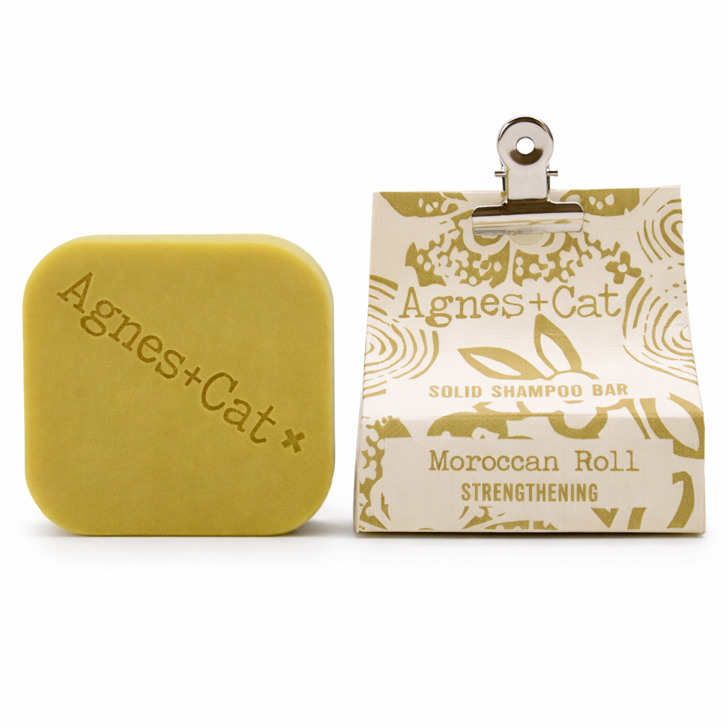 Lumaysa Moroccan Roll solid shampoo bar by Agnes + Cat with strengthening formula, plastic-free packaging and embossed design, 70g