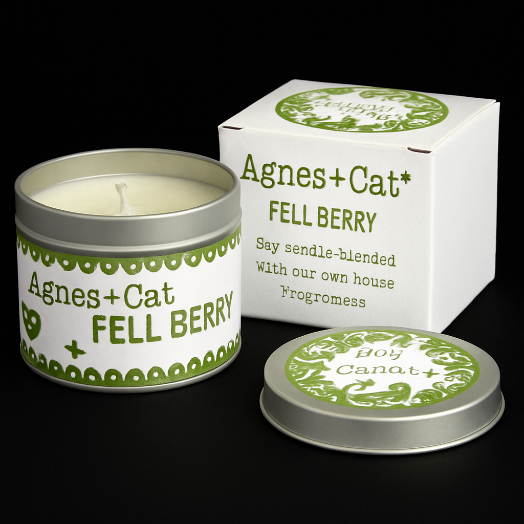 Lumaysa Fell Berry luxury fruity soy candle in tin with box on black background