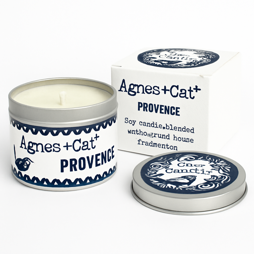 Lumaysa Provence soy candle in reusable tin with box and lid on white background