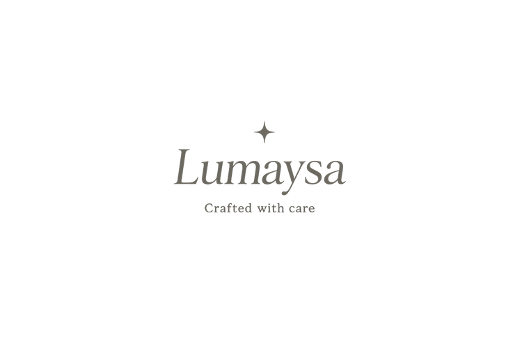 Lumaysa logo with minimalist star symbol and the tagline ‘Crafted with care’, representing a premium handcrafted and conscious beauty brand.