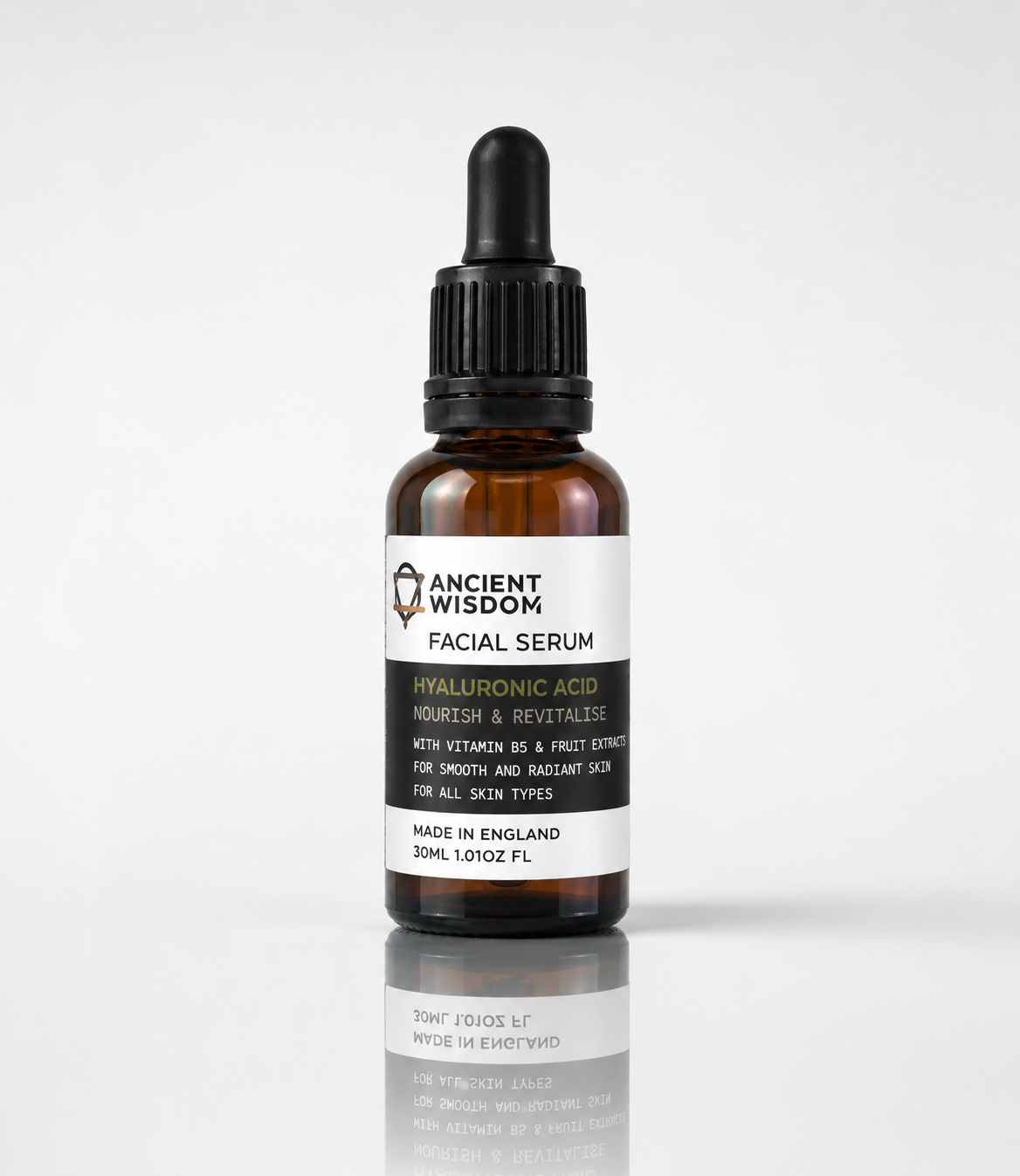 Lumaysa Dewdrop Glow Hyaluronic Facial Serum 30ml in amber glass dropper bottle, hydrating vegan serum made in the UK