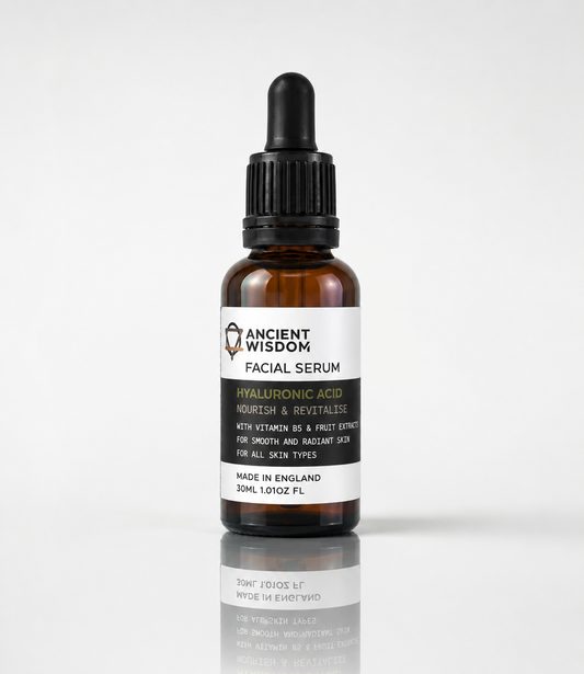 Lumaysa Dewdrop Glow Hyaluronic Facial Serum 30ml in amber glass dropper bottle, hydrating vegan serum made in the UK