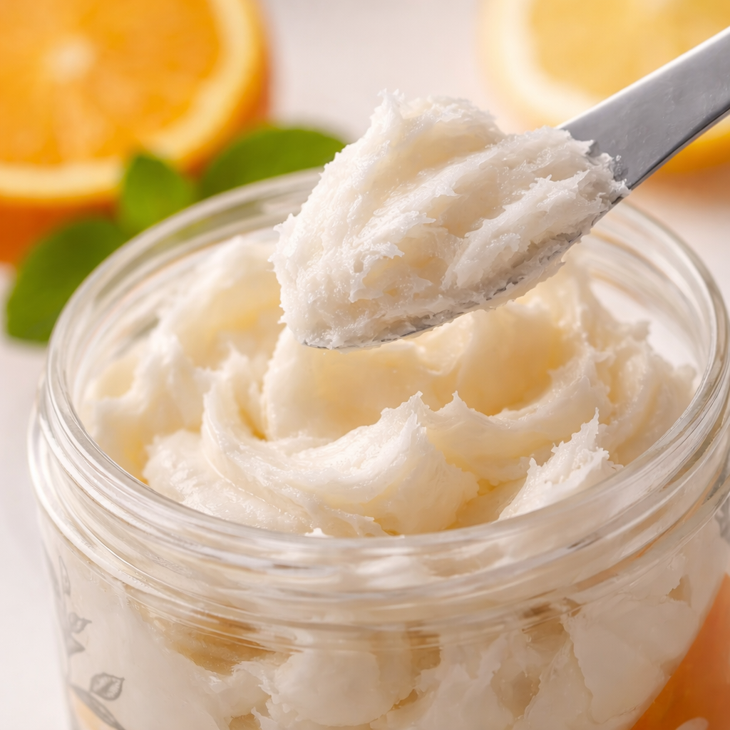 Whipped soap texture close-up with creamy soft peaks, Vitamin C citrus body cleanser with orange and lemon aroma