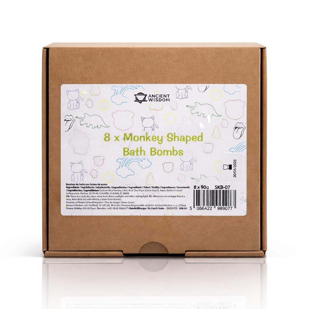 Box of 8 monkey shaped bath bombs by Ancient Wisdom – 8 x 90g kids bath set