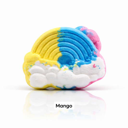 Mango cloud bath bomb rainbow design with reflection, colourful kids bath bomb with tropical scent