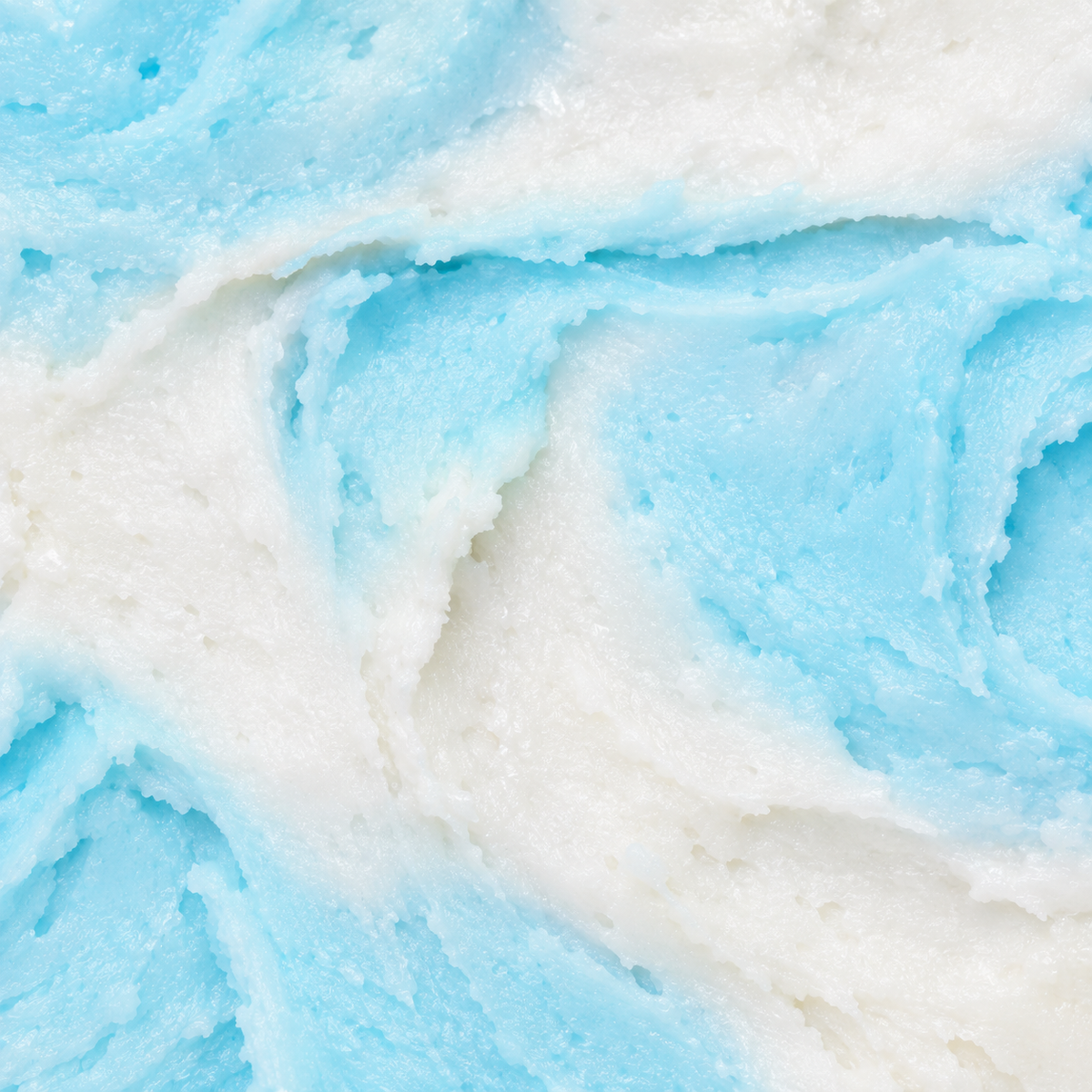 Close-up of the creamy white and icy-blue texture of White Christmas Whipped Soap.