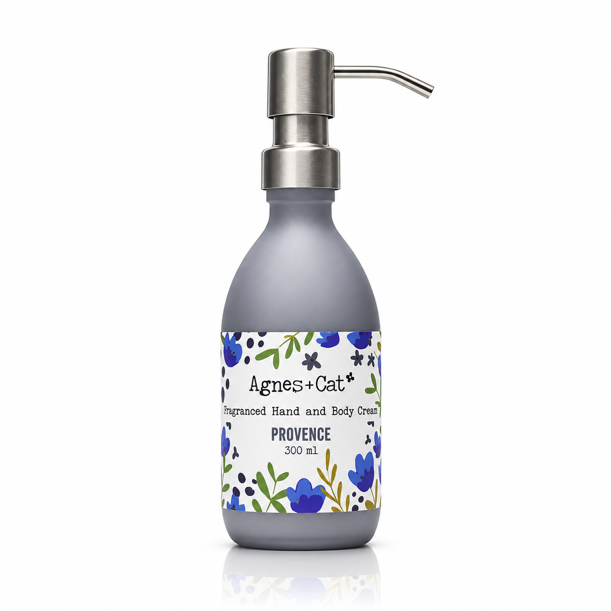 Agnes + Cat Provence Fragranced Hand and Body Cream in a 300ml grey bottle with a silver pump