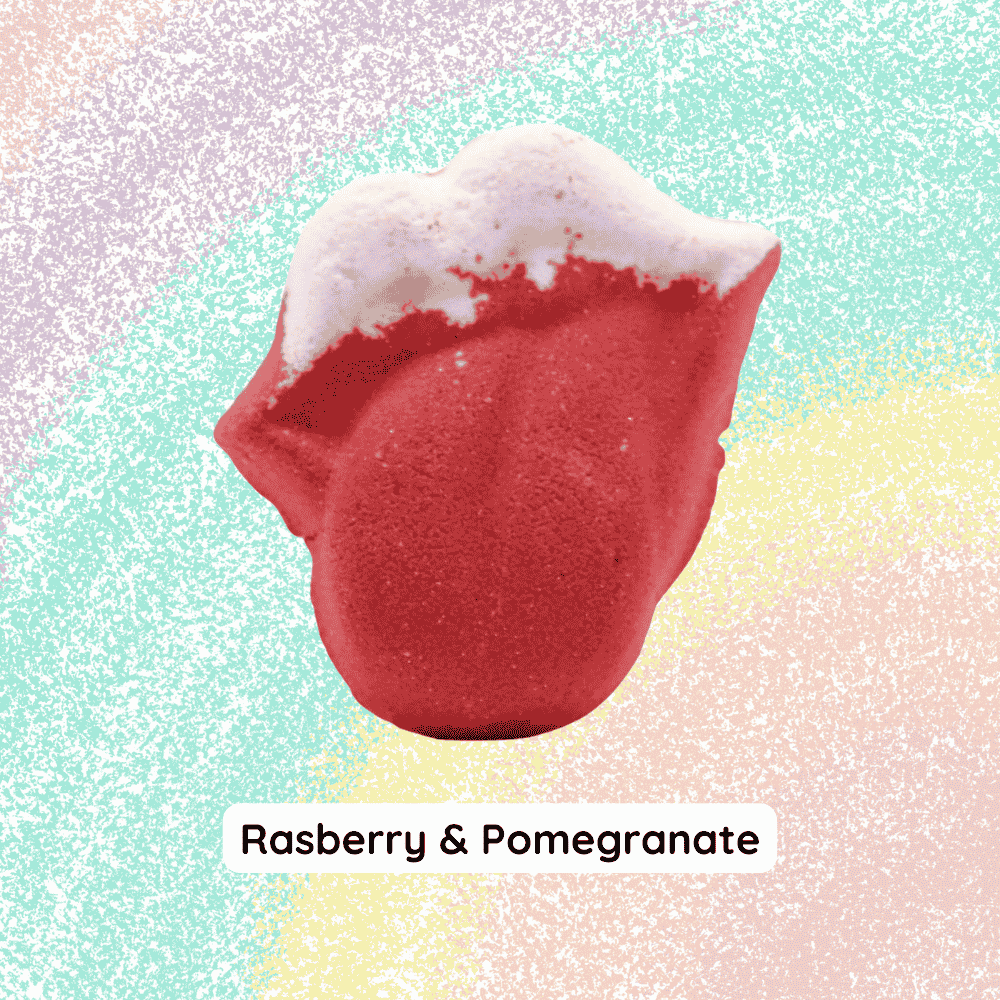 Lips bath bomb raspberry and pomegranate scent colourful fruity bath product Lumaysa