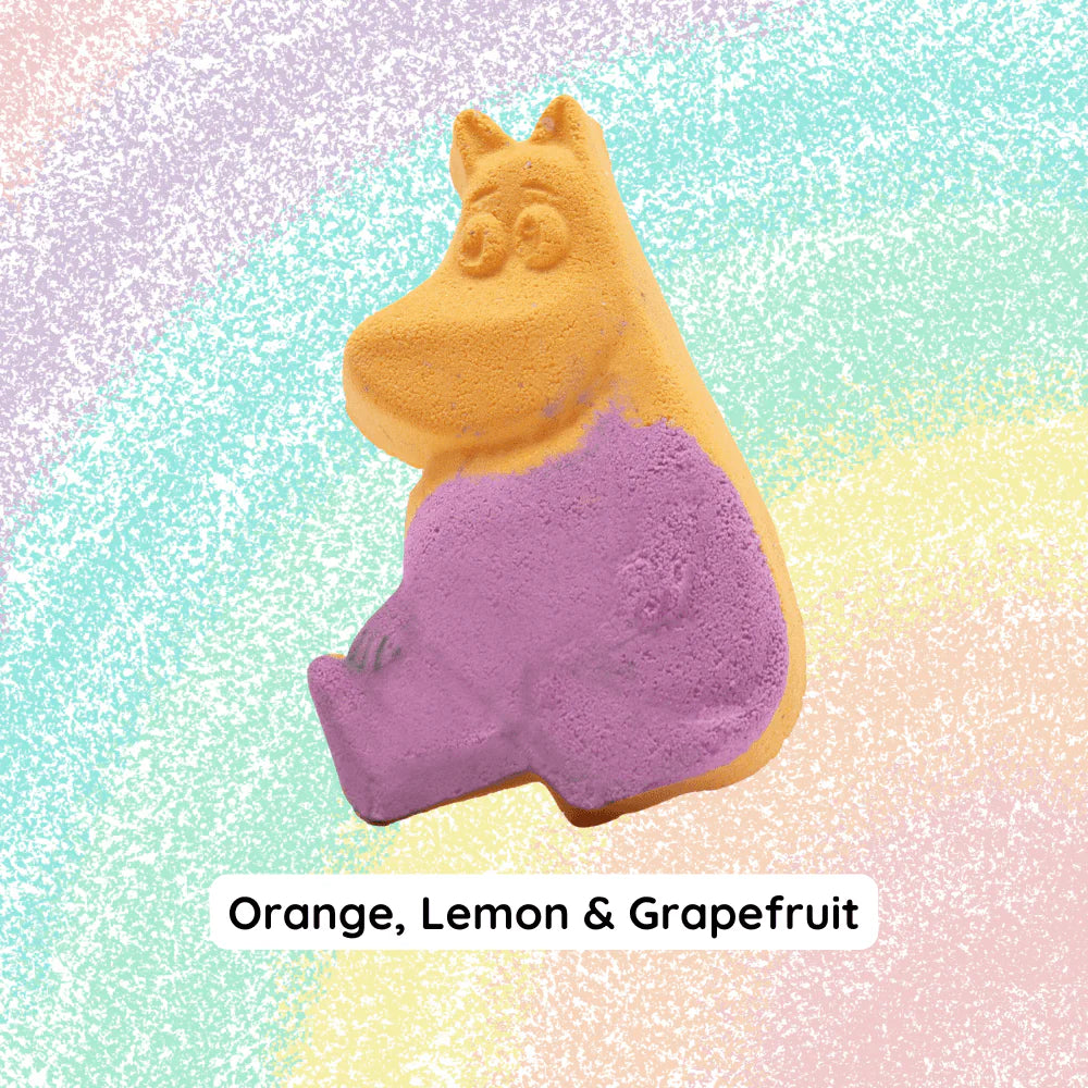 Hippo bath bomb with orange lemon grapefruit scent colourful kids bath product