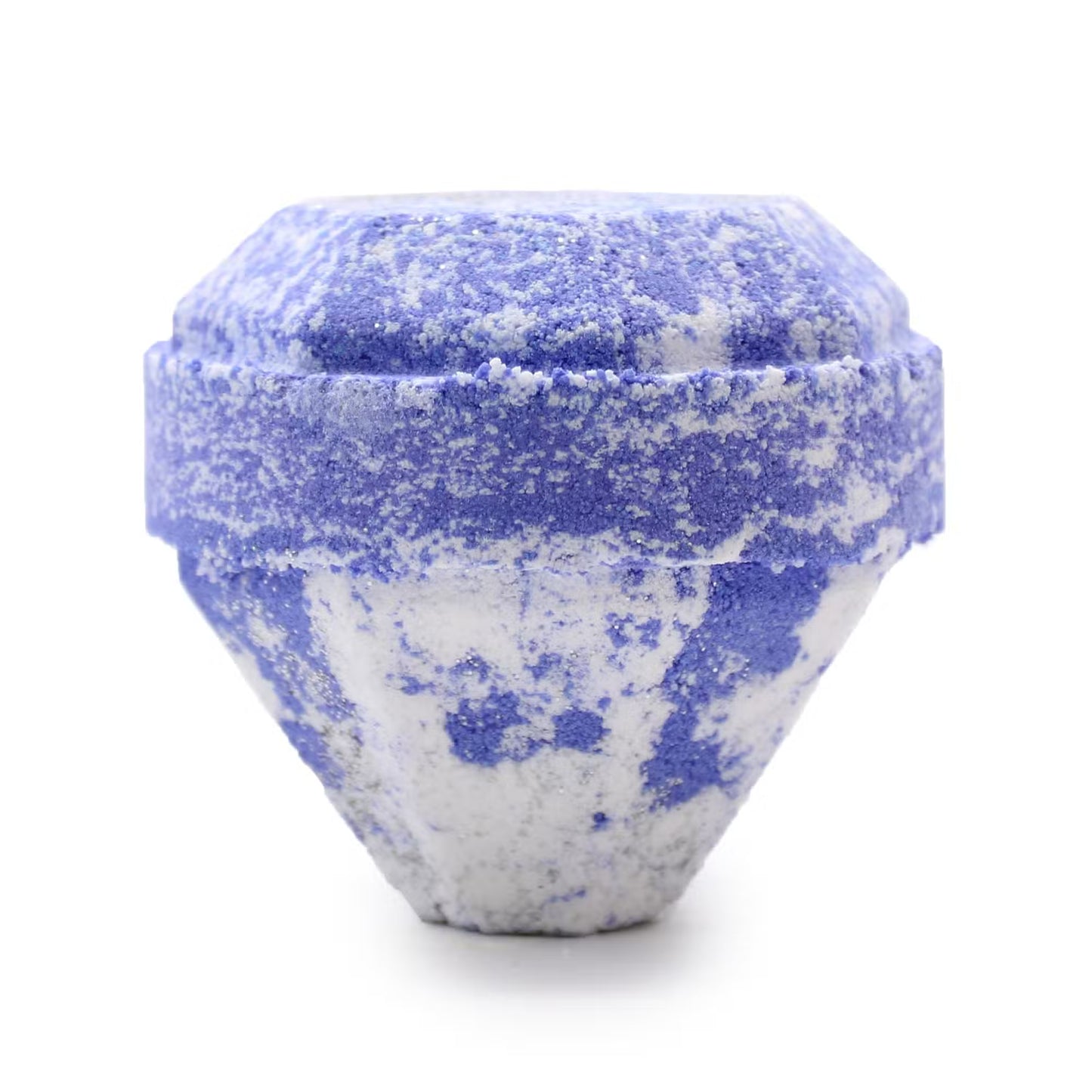 Lumaysa Gemstone Bath Bomb Raspberry & Pomegranate 190g, jewel-shaped blue and white bath bomb with eco shimmer on white background