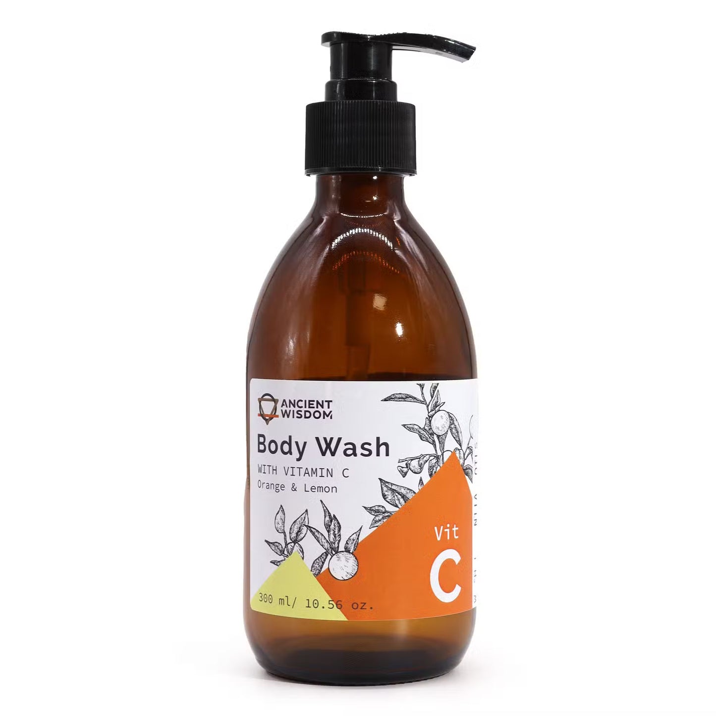 Lumaysa Citrus Glow Body Wash with Vitamin C in amber pump bottle isolated on a clean white background