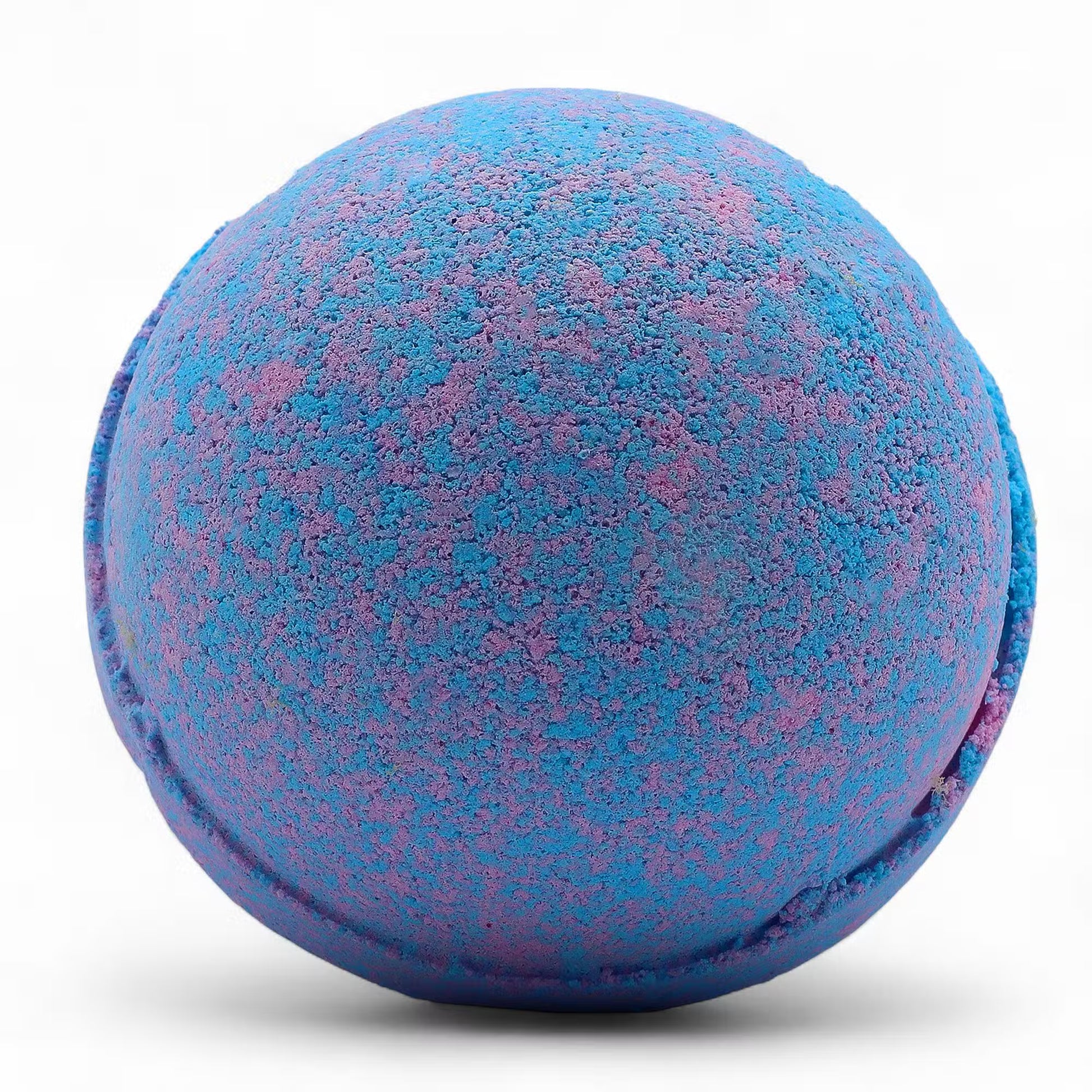Blue jumbo bath bomb from Lumaysa Random Bliss bath bomb set, vibrant handmade fizzing bath bomb on white background