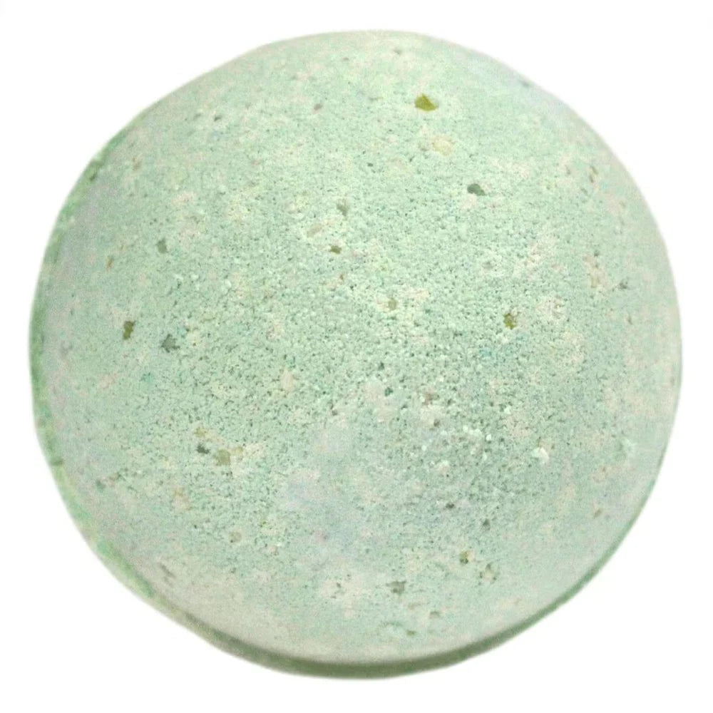 Close-up of Lumaysa Fresh Mint peppermint bath bomb showing smooth texture and soft green tone, luxury handmade bath bomb for refreshing self-care