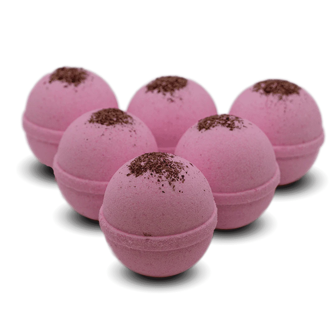 Lumaysa Rose Petals Spa Bath Bombs in soft pink colour, handmade luxury bath bombs enriched with shea butter for floral spa relaxation