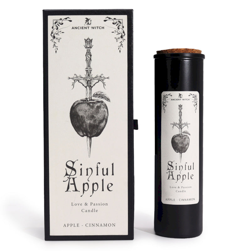 Sinful Apple ritual candle in elegant black tube packaging apple cinnamon love and passion edition

