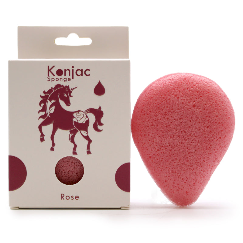 Lumaysa Konjac Sponge – Soothing Rose Flower, natural pink konjac facial sponge with rose-infused packaging on white background