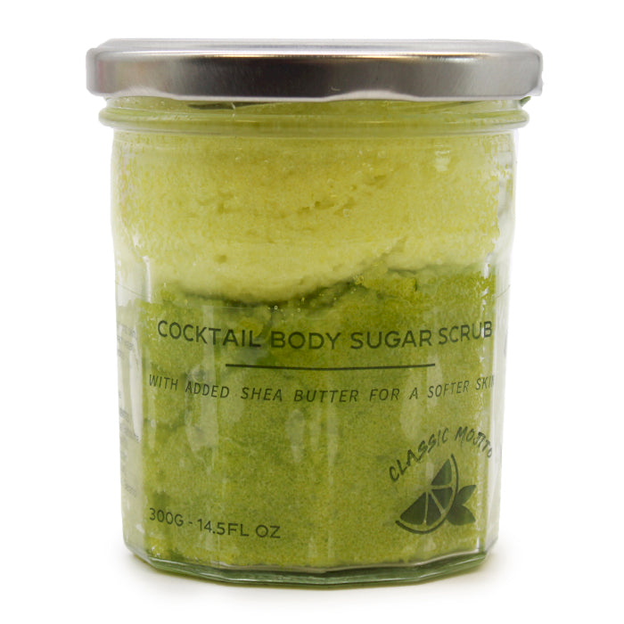 Lumaysa Mint Bliss – Classic Mojito Sugar Body Scrub in a glass jar showing green layered texture and natural ingredients.